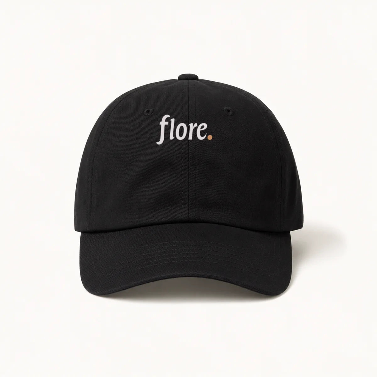 Black flore. dad hat with the white flore. wordmark